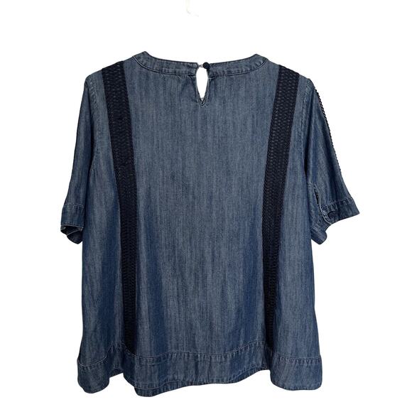Soft Surroundings | Lapiza Crochet Stripe Chambray Top Dark Wash Blue Medium - Picture 6 of 8